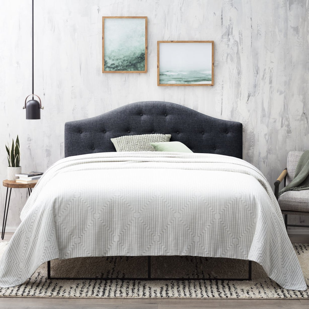 English Elm Everlane Curved Mid-Rise King Upholstered Headboard in Slate with Button Tufting & Plush Padding B350P394812