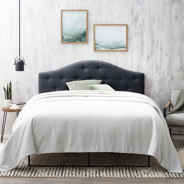 English Elm Everlane Curved Mid-Rise King Upholstered Headboard in Slate with Button Tufting & Plush Padding B350P394812