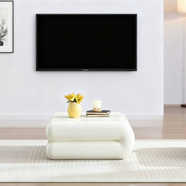 English Elm New Sculptural Fiberglass Coffee Table Low Profile Square Geometric Living Room Accent White W2085P374164