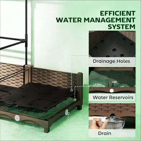 English Elm Crop Cage Raised Garden Bed with Trellis Mesh Enclosure and Built-in Water Reservoir T3971P454868