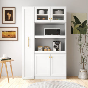 English Elm Kitchen Farmhouse Pantry Cabinet With Multi-Tier Pull-Out Shelves & 4 Doors For Organized Storage W331S00173