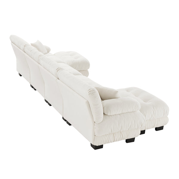 English Elm Free Modular Sectional Sofa – U-Shaped 4-Seater Cloud Couch With 2 Ottomans In Soft Chenille White W714S01006