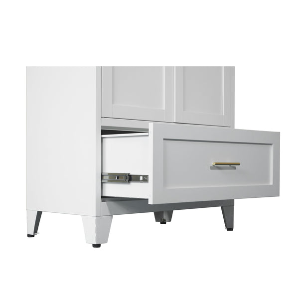 English Elm 60" Tall Metal Wardrobe Cabinet with Drawer & Adjustable Shelf, Steel 2-Door Closet for Small Spaces W3387P351621