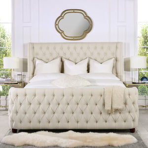English Elm Jennifer Taylor Home - Brooklyn King Tufted Panel Bed Set In Light Beige Linen - Elegant Wingback Design For Modern Bedrooms B2719P238199