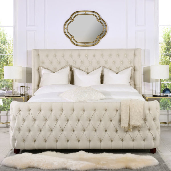 English Elm Jennifer Taylor Home - Brooklyn King Tufted Panel Bed Set In Light Beige Linen - Elegant Wingback Design For Modern Bedrooms B2719P238199