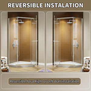 English Elm Corner Frameless Neo-angle Pivot Shower Enclosure with Tempered Glass and Sleek Hardware Brushed Nickel W637P348806