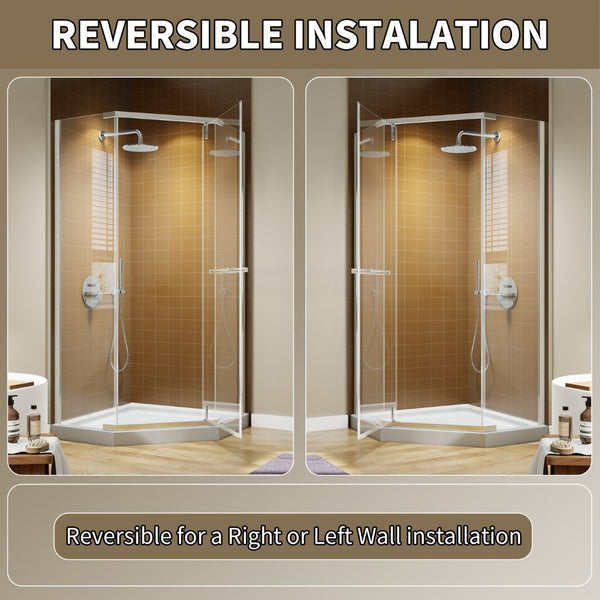 English Elm Corner Frameless Neo-angle Pivot Shower Enclosure with Tempered Glass and Sleek Hardware Brushed Nickel W637P348806