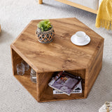 English Elm Hexagonal Mdf Coffee Table, Characteristic Pattern Stickers, Multi-Hole Design To Give More Storage Space, Simple and Convenient Design Makes It Suitable For All Kinds Of Style Scenes.