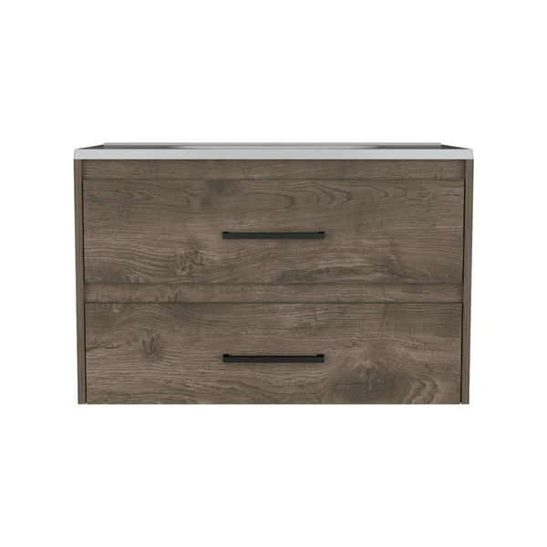 English Elm Praga Floating Vanity Sink with 2 Drawers Dark Brown White — Wall-Mount Compact Luxury Sink Unit B200S00393