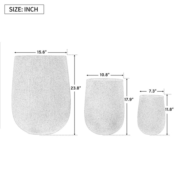 English Elm U_style Egg Shaped Mgo Stone Look Planters Set of 3 Sculptural Pots for Patio Garden N711P406659B