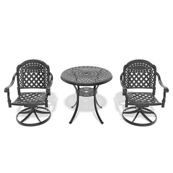 English Elm 3-Piece All-Weather Cast Aluminum Dining Set With Swivel Chairs & Round Table For Outdoor Comfort P2 W1710S00295-GIGA