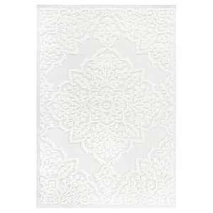 English Elm Step Collection Cream Medallion Geometric Rug High-low Pile Polypropylene 9x12 B189P448820
