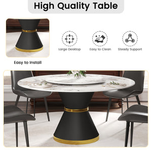 English Elm 59.05"Modern 59.05" Modern Round Dining Table With White Sintered Stone Top & Black Steel Base - Seats 6-8! W1535S00439