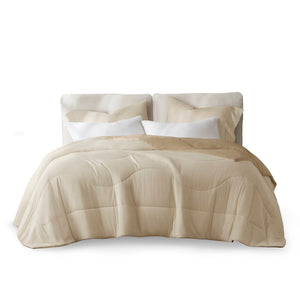 English Elm 1-piece Reversible Tencel Fill Comforter with Sculptural Weave for Full Queen Beds Linen B035P408279