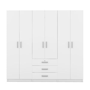 English Elm 6-doors Mdf Wardrobe with Large Drawers Streamlined Bedroom Storage Modern Design White N820000010K