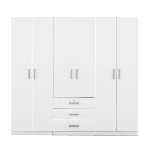 English Elm 6-doors Mdf Wardrobe with Large Drawers Streamlined Bedroom Storage Modern Design White N820000010K