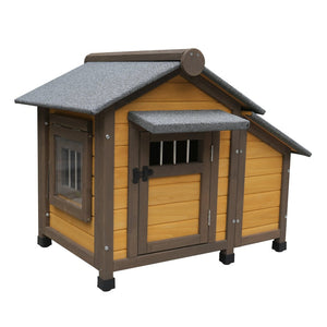 English Elm 45 Inch Solid Wood Outdoor Dog House with Elevated Floor and Waterproof Insulated Roof W1431P388168