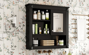 English Elm 32'' Bathroom Wall Cabinet Mirror — 32-inch Wall-Mounted Medicine Cabinet with Adjustable Shelves for Streamlined Bathroom Storage and Stylish Organization Black N710P254922B