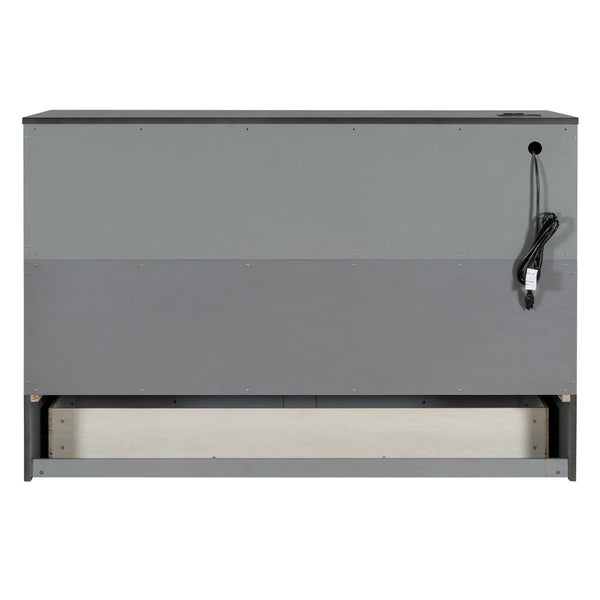 English Elm Queen Murphy Wall Bed with Usb Ports Storage Drawers and Cabinet Style Panel Front Gray N708S00006AAE