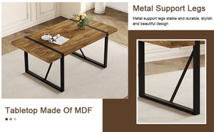 English Elm Rustic Industrial Wood Dining Table Seats Six with Powder Coated Black Metal Legs W1151P176379
