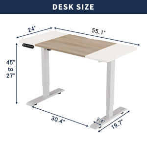 English Elm 55"×24" Electric Sit Stand Desk Steel Frame with Memory Presets and Usb-c Charging Port Oak Natural Wood + Antique White W614P376314