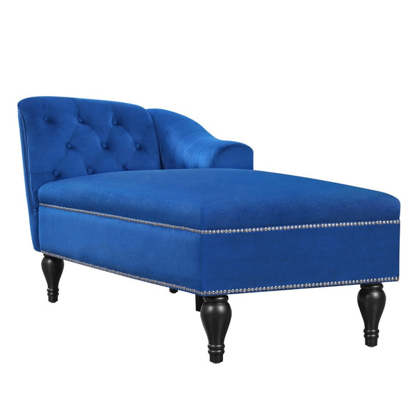 English Elm 58'' Velvet Chaise Lounge Tufted Right Arm Sleeper with Nailhead Trim Turned Wood Legs N723P431292C