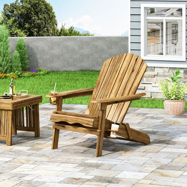English Elm Christopher Knight Home® - BELLWOOD Adirondack Chair with Folding Design, Rustic Outdoor Wood Seat, Built-In Cup Holder Comfort Natural 37.75 L x 26.75 W x 8.5 H 68940.00