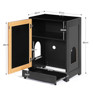 English Elm Cat Litter Box Enclosure Modern Black Litter Cabinet with Sisal Scratching Door, Wheels & Storage W1687P356622