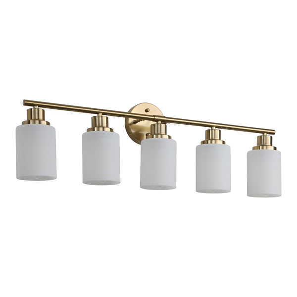 English Elm 31" Modern 5-Light Vanity Wall Sconce - Elegant Golden Finish With Frosted Glass For Stylish Illumination W2312P374814