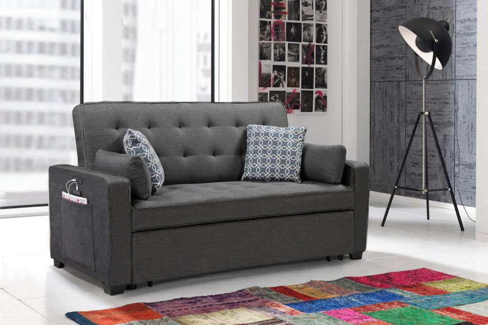 English Elm Cody Tufted Gray Fabric Sleeper Sofa with Usb Ports and Pull-out Guest Bed B061S00029