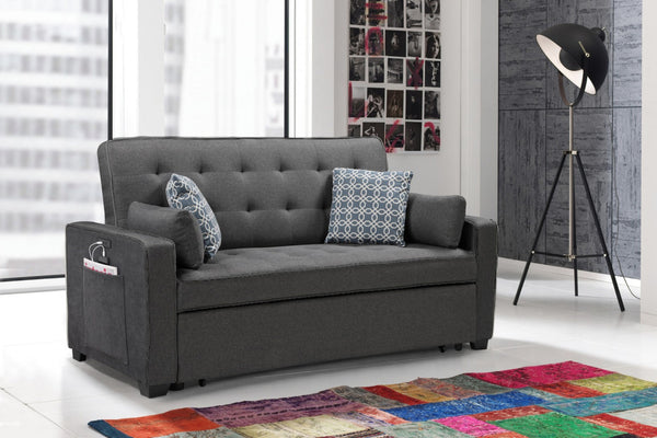 English Elm Cody Tufted Gray Fabric Sleeper Sofa with Usb Ports and Pull-out Guest Bed B061S00029