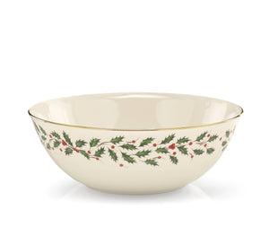 Lenox Holiday Ivory Porcelain Serving Bowl with 24 Karat Gold Rim and Holly Berry Motif 830141