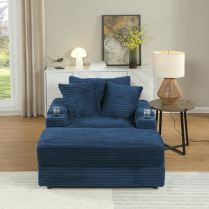 English Elm sofa Oversized Corduroy Deep-Seat Chaise with Ottoman and Lumbar Support — Plush, Sturdy Comfort Blue W1420S00013