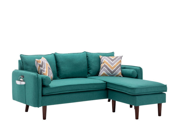 English Elm Mirella Mid-century Sectional with Reversible Chaise Usb Charging and Storage Pouches Green B2749P413376