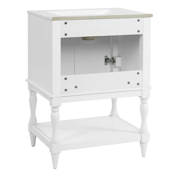 English Elm 24'' French Style Bathroom Vanity with Ceramic Sink Soft Close Cabinet and Drawer White N710P411341K