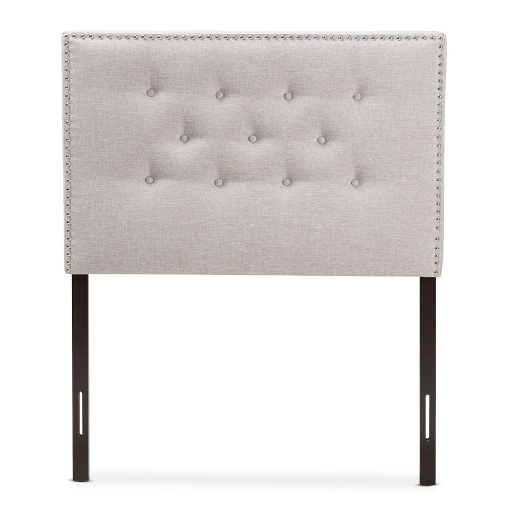 Baxton Studio Baxton Windsor Modern Twin Headboard - Stylish Greyish Beige Fabric with Button Tufting & Nailheads BBT6691-Greyish Beige-Twin HB-H1217-14