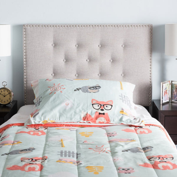 Baxton Studio Baxton Windsor Modern Twin Headboard - Stylish Greyish Beige Fabric with Button Tufting & Nailheads BBT6691-Greyish Beige-Twin HB-H1217-14