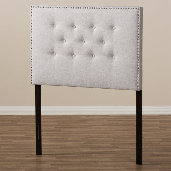 Baxton Studio Baxton Windsor Modern Twin Headboard - Stylish Greyish Beige Fabric with Button Tufting & Nailheads BBT6691-Greyish Beige-Twin HB-H1217-14