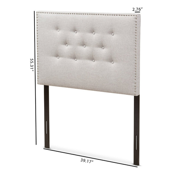 Baxton Studio Baxton Windsor Modern Twin Headboard - Stylish Greyish Beige Fabric with Button Tufting & Nailheads BBT6691-Greyish Beige-Twin HB-H1217-14