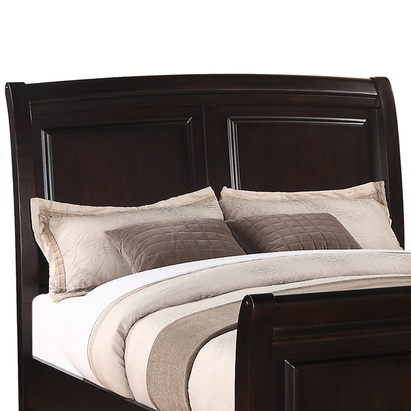 English Elm Transitional King Bed with Durable Particleboard Frame, Elegant Curves and Versatile Finish for Any Bedroom Cappuccino 84 L x 13 W x 5 H B078S00525