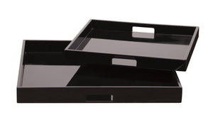 Howard Elliott Black Lacquer Square Wood Tray Set - Elegant High Gloss Design For Versatile Home Decor Styles Black Wood 83023-howard-elliott
