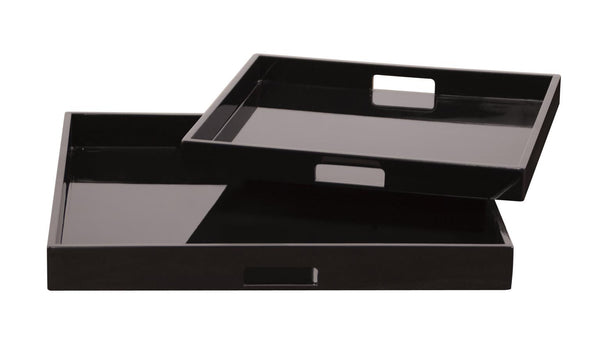 Howard Elliott Black Lacquer Square Wood Tray Set - Elegant High Gloss Design For Versatile Home Decor Styles Black Wood 83023-howard-elliott