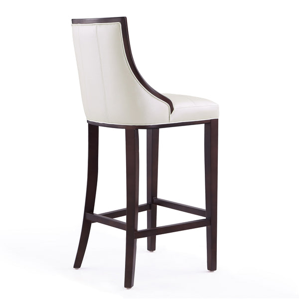 English Elm Fifth Avenue Wood Upholstered Barstool with Walnut Beech Frame, Faux Leather, Foam Padding, Footrest White B365P398065