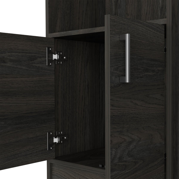 English Elm Illinois Bar Cabinet with 16 Bottle Cubbies, Glass Rack for 8, Cabinet & Open Shelf — Stylish, Ergonomic Storage B128S00031