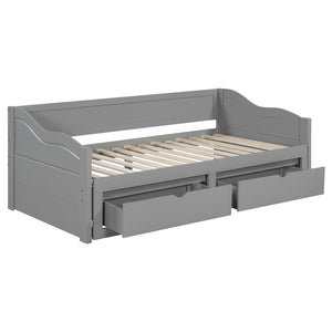 English Elm Wooden Twin Daybed with Pull Out Trundle and Dual Storage Drawers for Guest Rooms Gray LP000519AAE-1