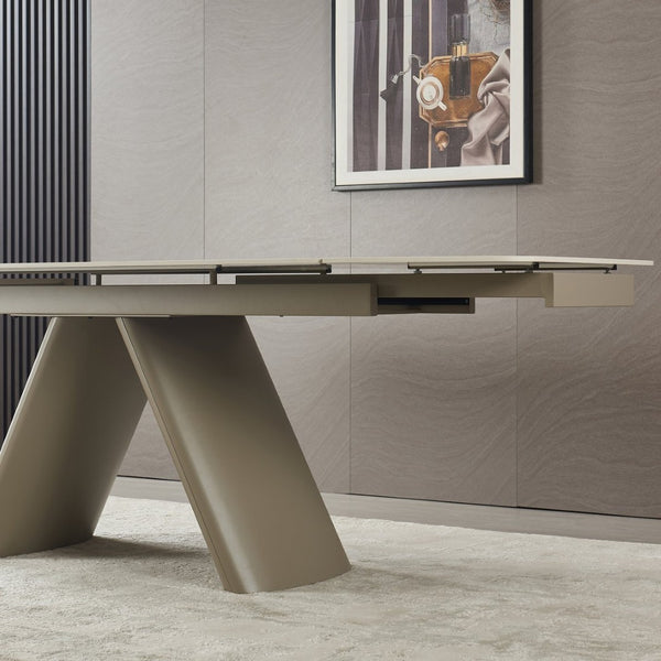 English Elm Retractable Sintered Stone Extendable Dining Table Seats Eight with Steel Base W5630S00002