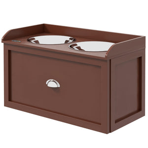 English Elm Pawhut Elevated Dog Feeding Station With Storage Drawer & Removable Bowls For Large Breeds, Brown W2225P217613-GIGA