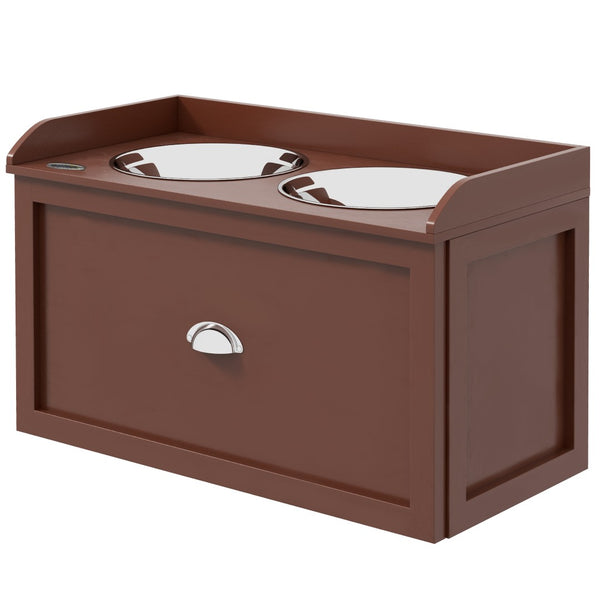 English Elm Pawhut Elevated Dog Feeding Station With Storage Drawer & Removable Bowls For Large Breeds, Brown W2225P217613-GIGA