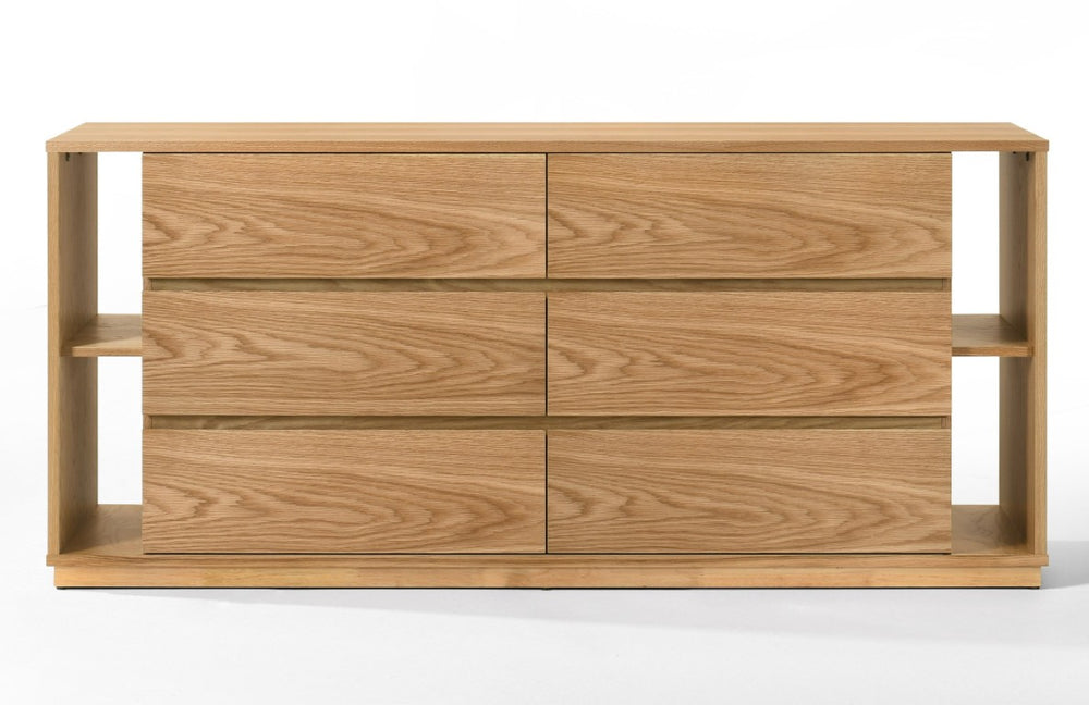 VIG Furniture Jagger Modern Natural Oak Dresser With 6 Soft-Close Drawers, Built-In Shelves & Solid Rubberwood Frame VGMA-BR-55-DRS-NAT