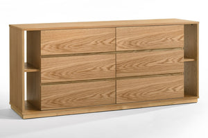 VIG Furniture Jagger Modern Natural Oak Dresser With 6 Soft-Close Drawers, Built-In Shelves & Solid Rubberwood Frame VGMA-BR-55-DRS-NAT